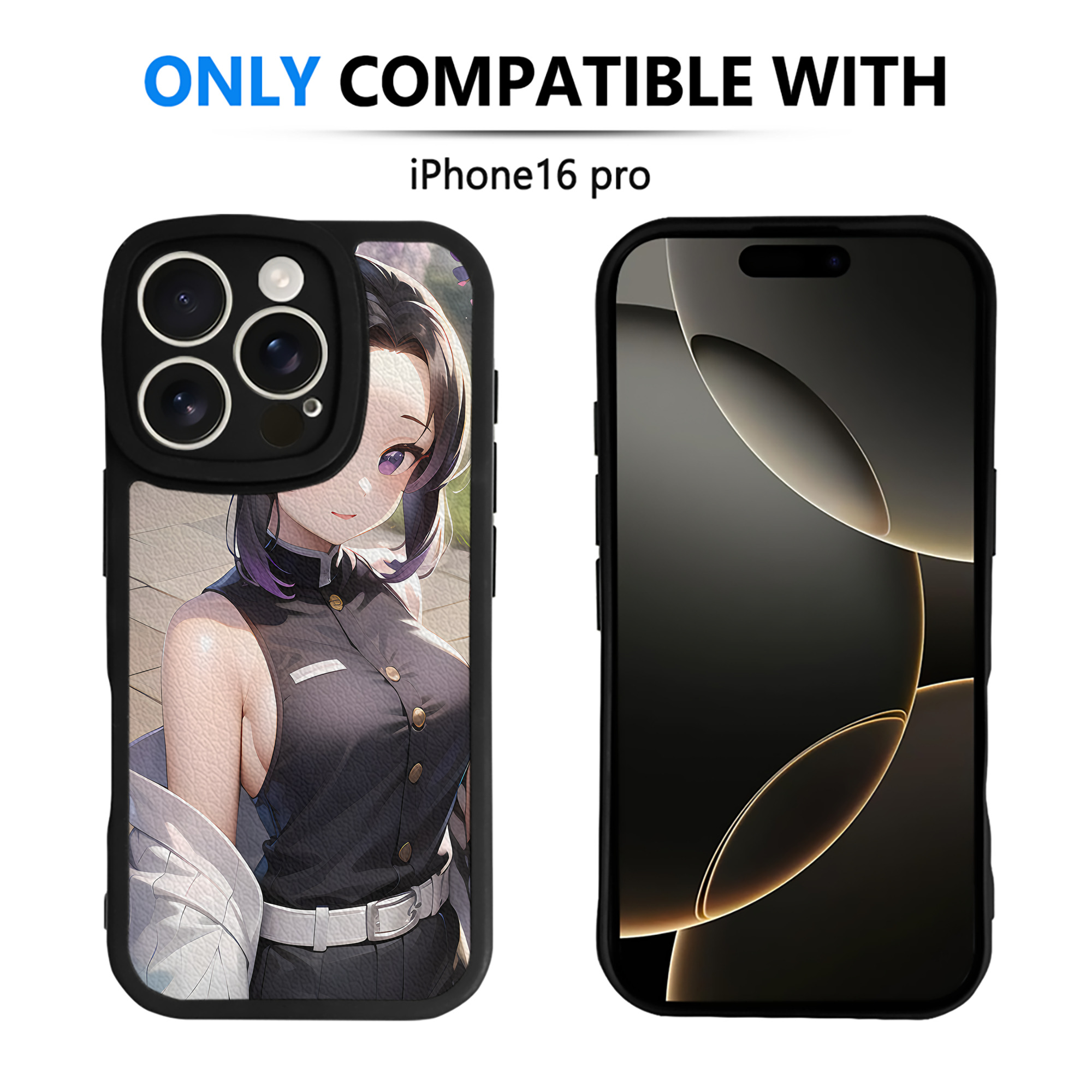 （画像用） 鬼滅の刃（きめつのやいば）蟲柱-胡蝶 しのぶ／こちょう しのぶ Kochou Shinobu 【iPhone 16シリーズ対応】シリコンスマホケース（レザー調） 材質：シリコン